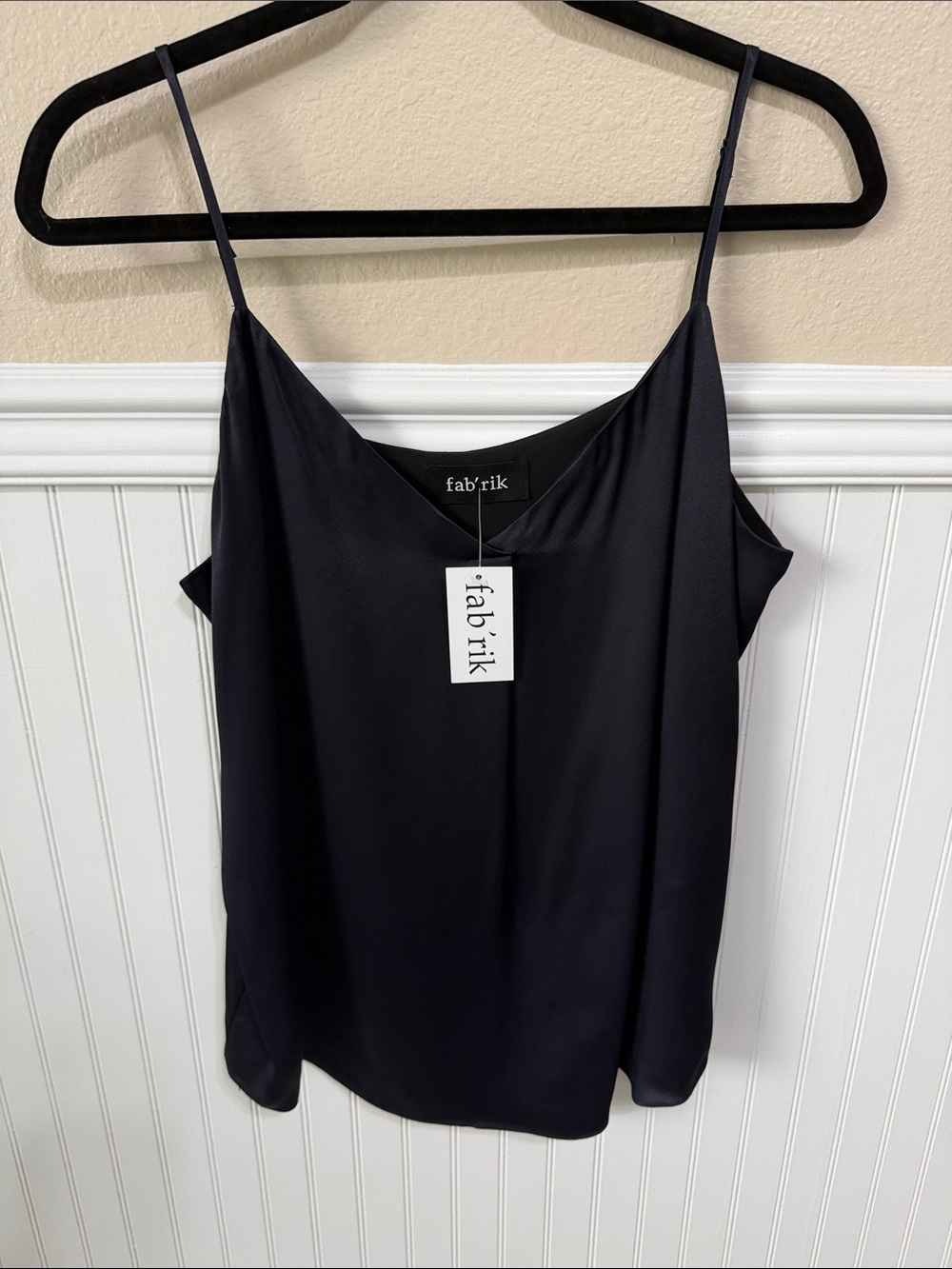 NWT fab'rik Dark Blue/ Navy Satin Slip Lined Cami with Thin Straps size Large